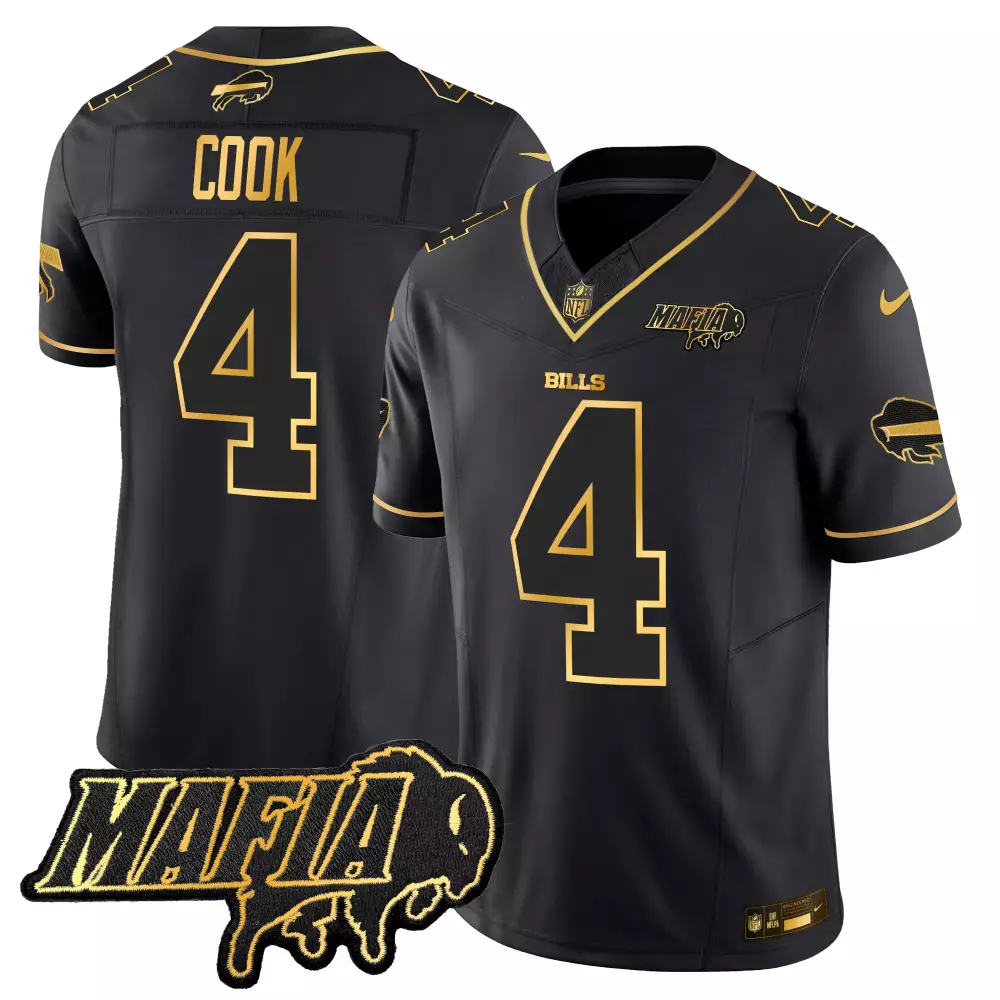 James Cook 4 Buffalo Bills Jersey Black Mafia Men Alternate Gold Vapor Limited All