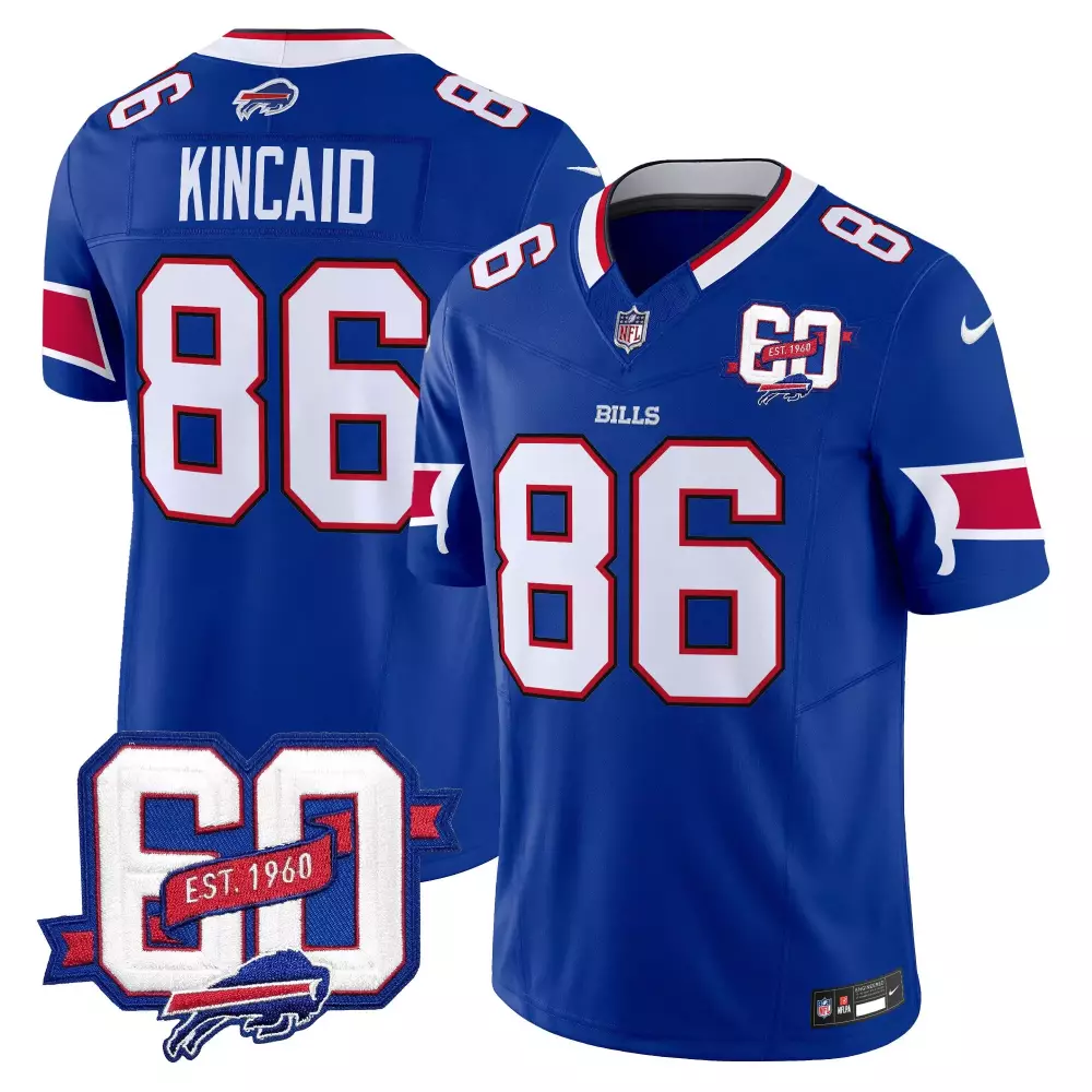 Dalton Kincaid 86 Buffalo Bills Jersey #0000FF 60th Anniversary 1960 Men #FF0000