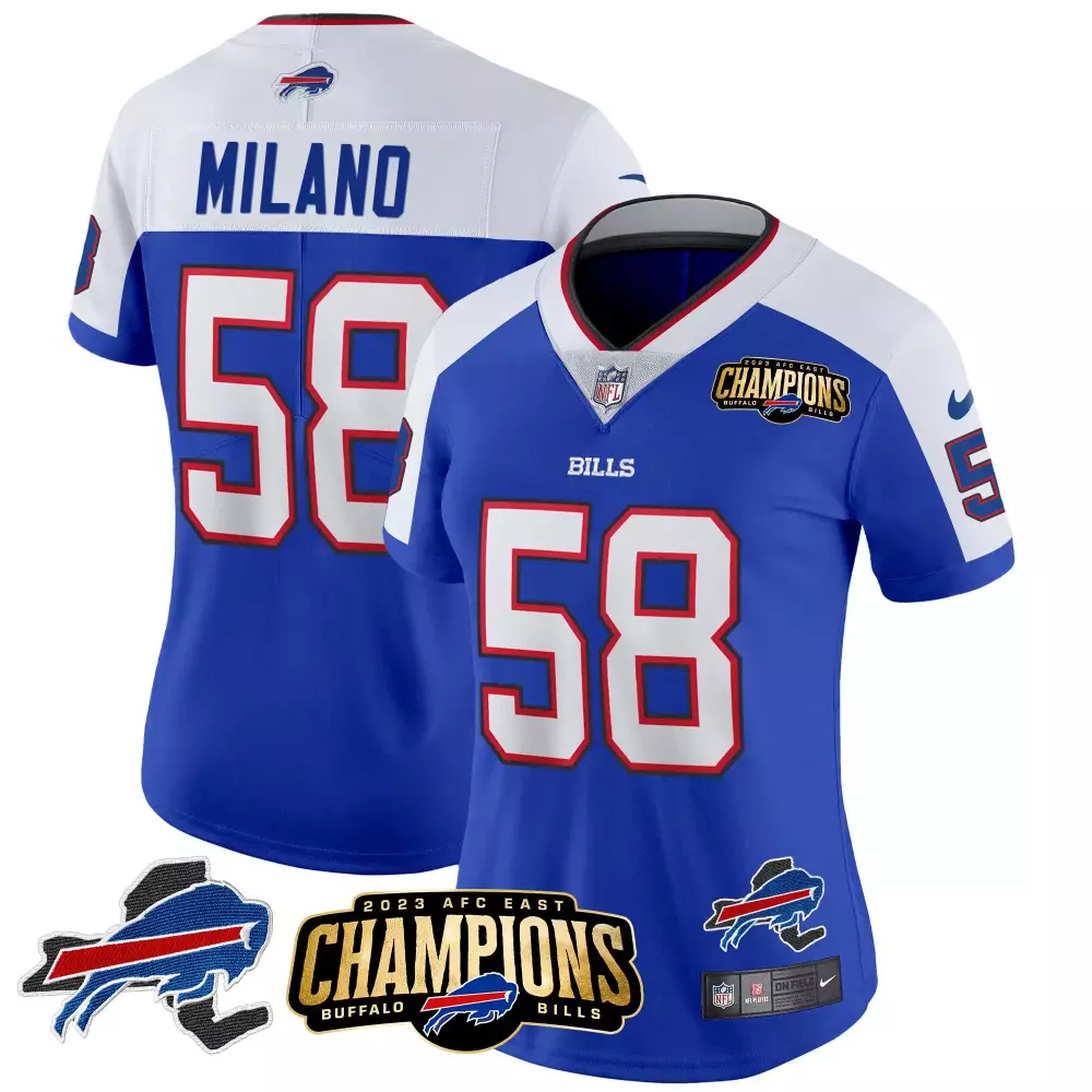 Matt Milano 58 Buffalo Bills Jersey Royal Blue 2023 AFC East Champions Women Authentic