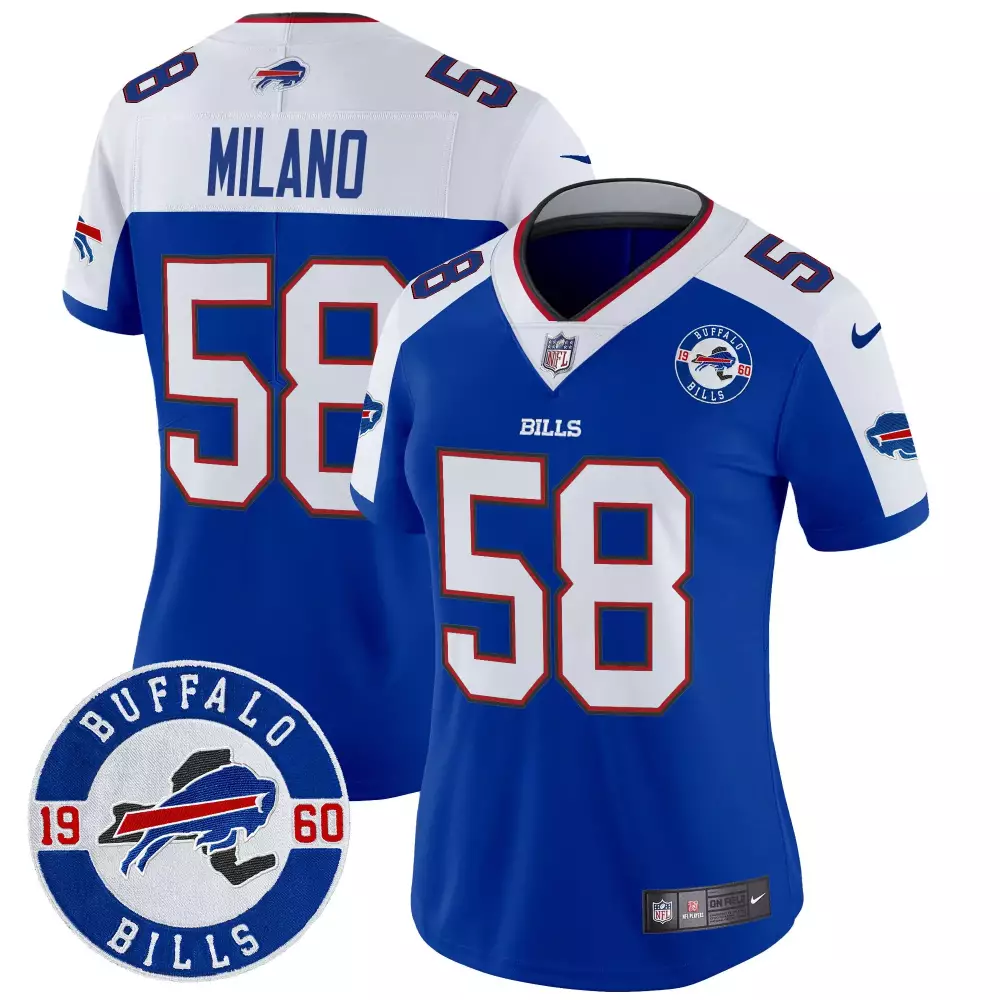 Matt Milano 58 Buffalo Bills Jersey Royal Blue 1960 Throwback Women Split Design