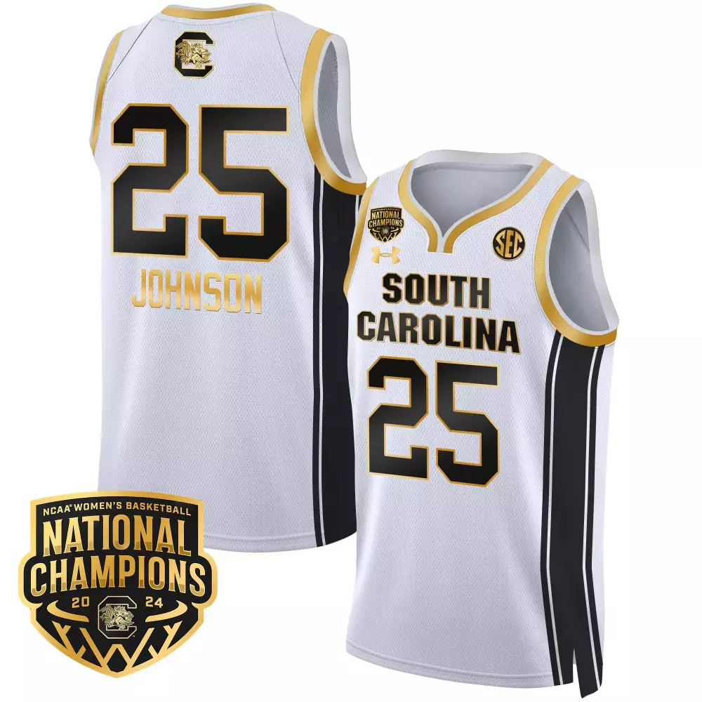 Raven Johnson 25 South Carolina Jersey White National Champions 2024 Women Black