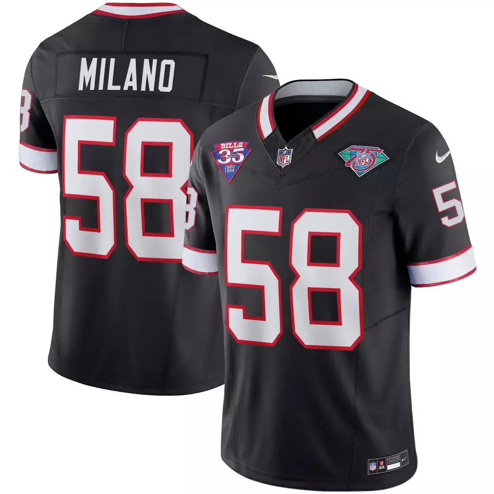 Matt Milano 58 Buffalo Bills Jersey Black 75th Anniversary Men White Red Throwback