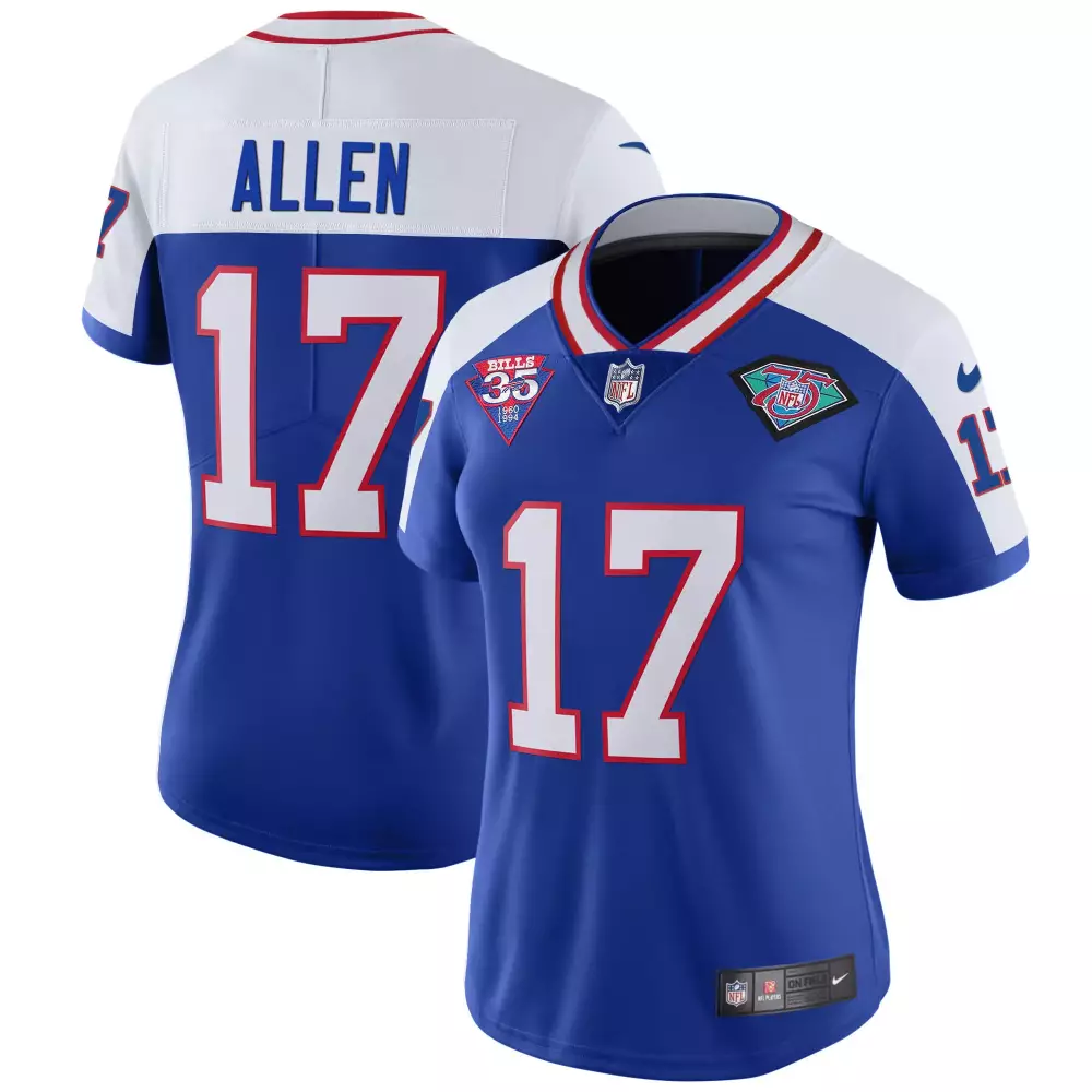 Josh Allen 17 Bills Jersey Royal Blue NFL 75th Anniversary 35th 2023 Women Authentic