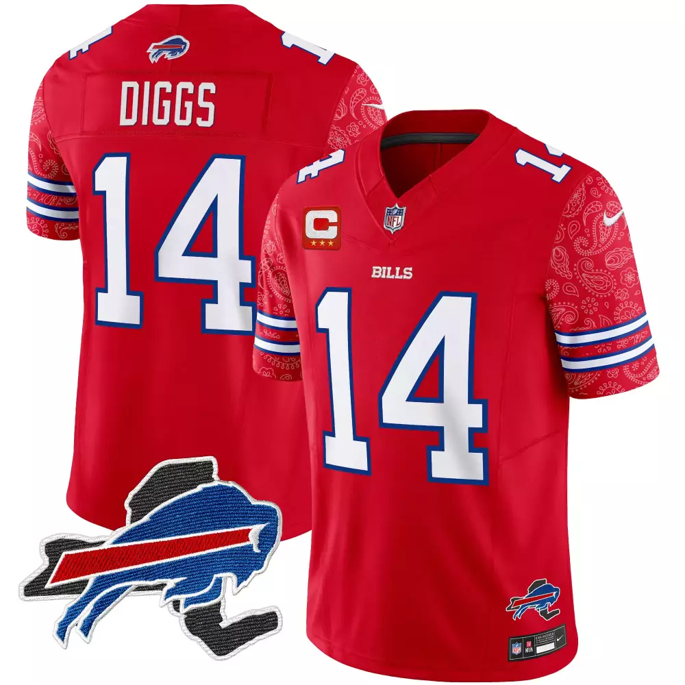 Stefon Diggs 14 Bills Jersey Red Men Split Design White Blue All Stitched Vapor