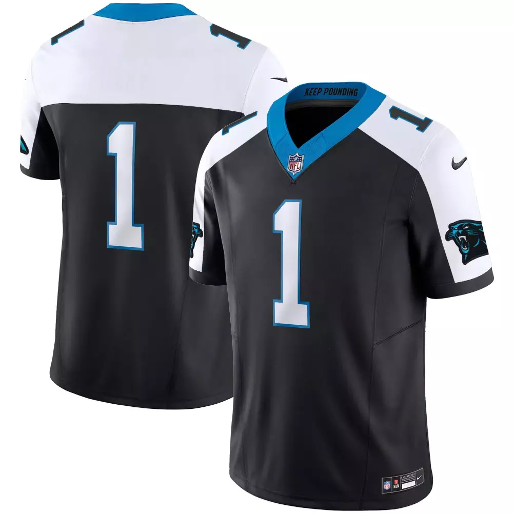 Custom Carolina Panthers 1 Jersey Black Men White Light Blue Alternate Vapor Limited