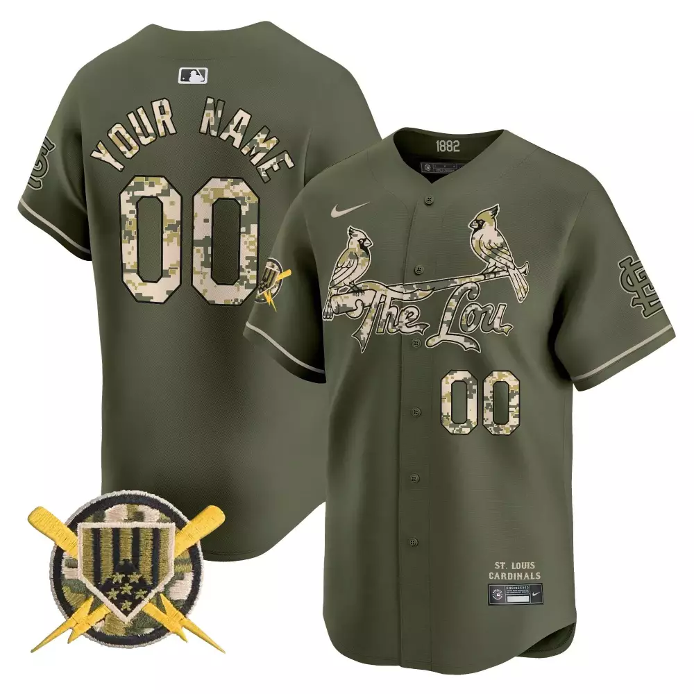 Custom St. Louis Cardinals Jersey Olive Green Camouflage Baseball Bats Men Design