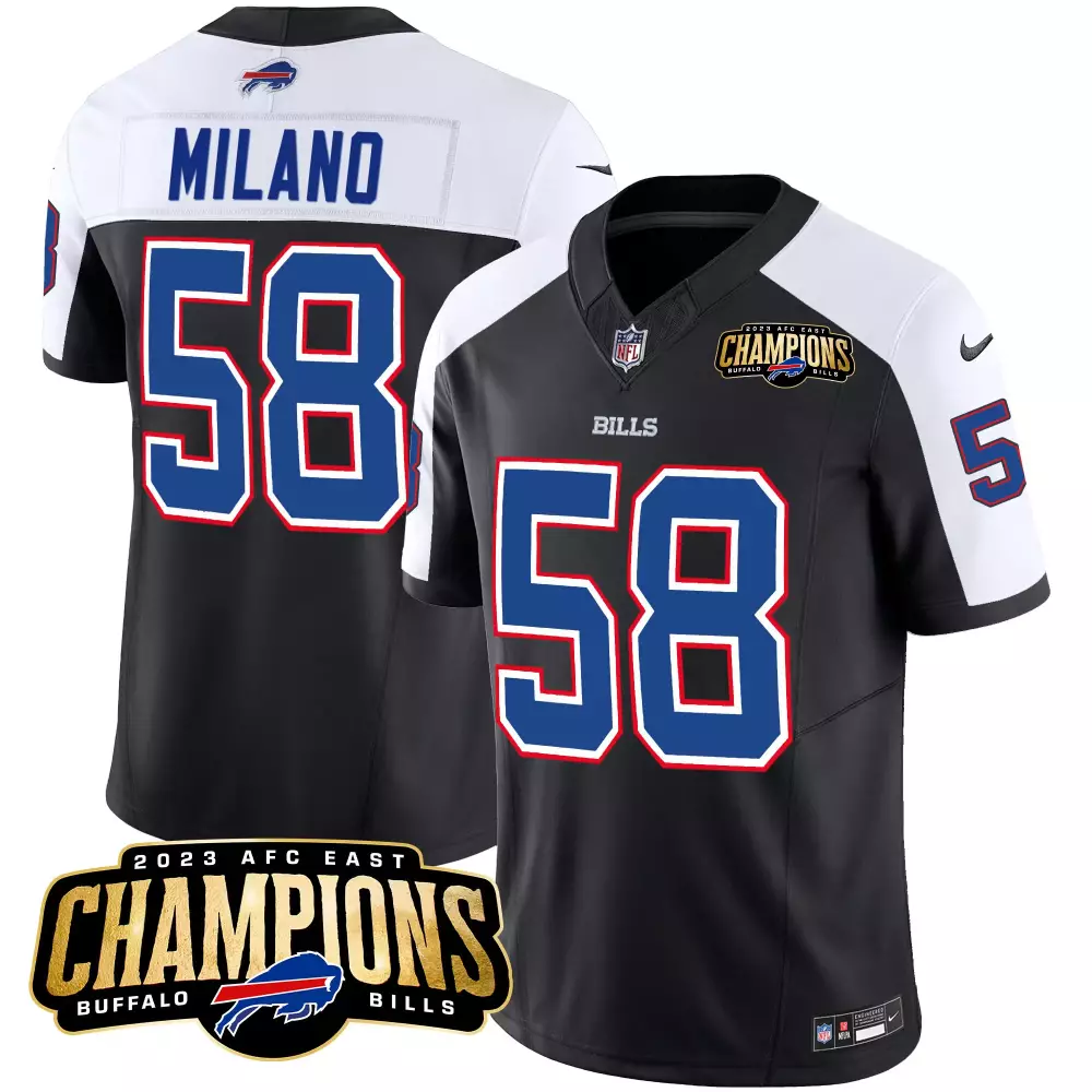 Matt Milano 58 Buffalo Bills Jersey Black 2023 AFC East Champions Men White Blue