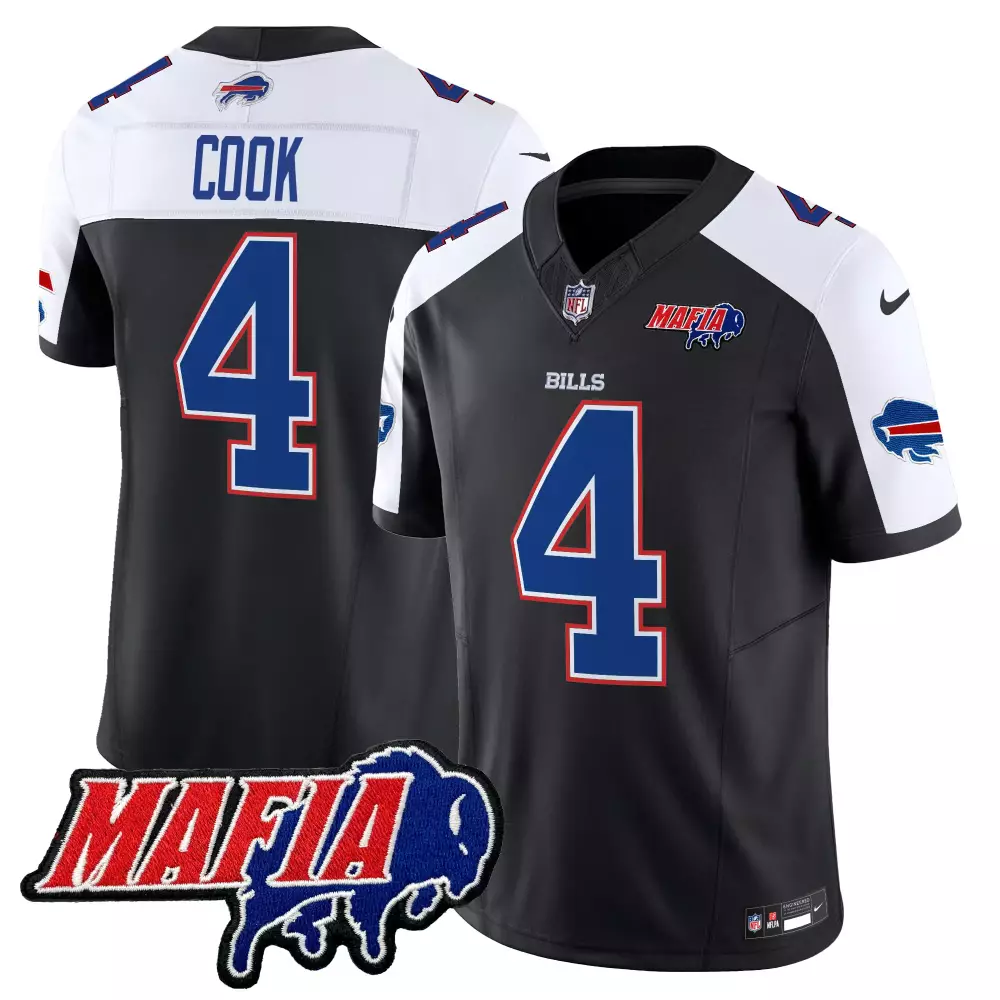 James Cook 4 Buffalo Bills Jersey Black Mafia 2023 Men White Blue Red Alternate Vapor