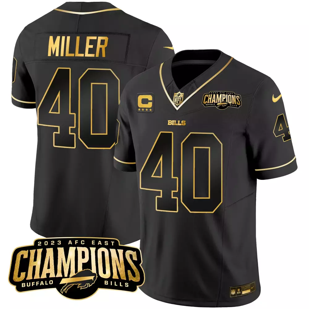 Von Miller 40 Buffalo Bills Jersey Black AFC East Champions 2023 Men NFL Gold Stitched