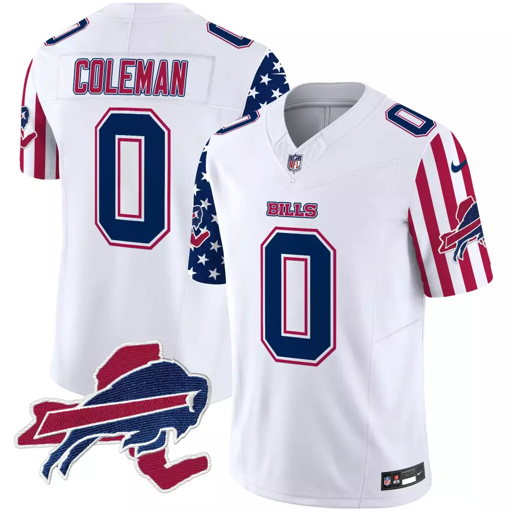 Keon Coleman Buffalo Bills Jersey White Men Alternate Split Design Blue Red Vapor