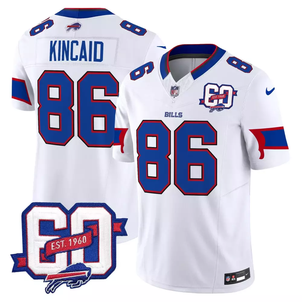 Dalton Kincaid 86 Bills Jersey White 60th Anniversary Men Player Blue Red Vapor Limited