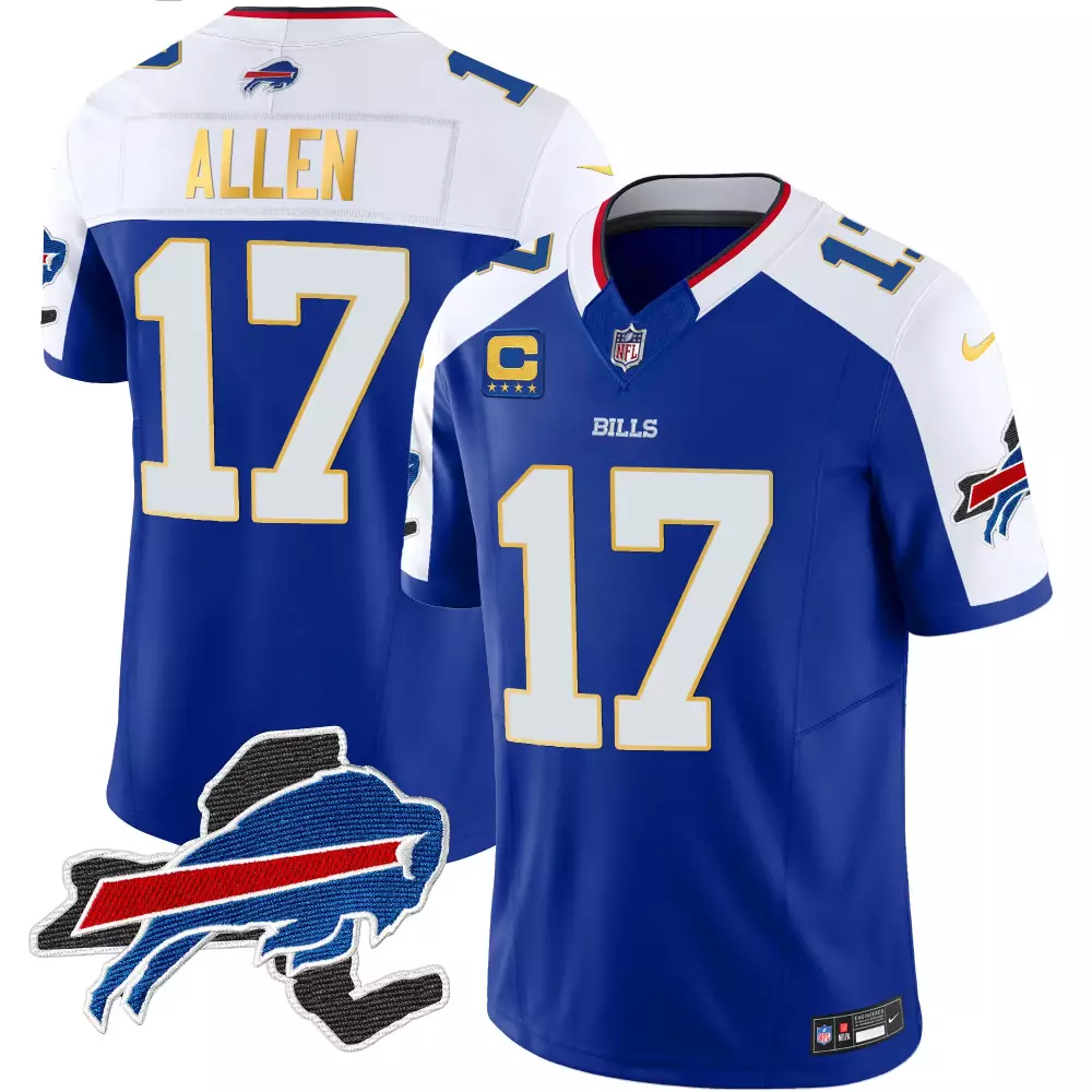 Josh Allen 17 Bills Jersey Blue Men White Gold All Stitched Vapor