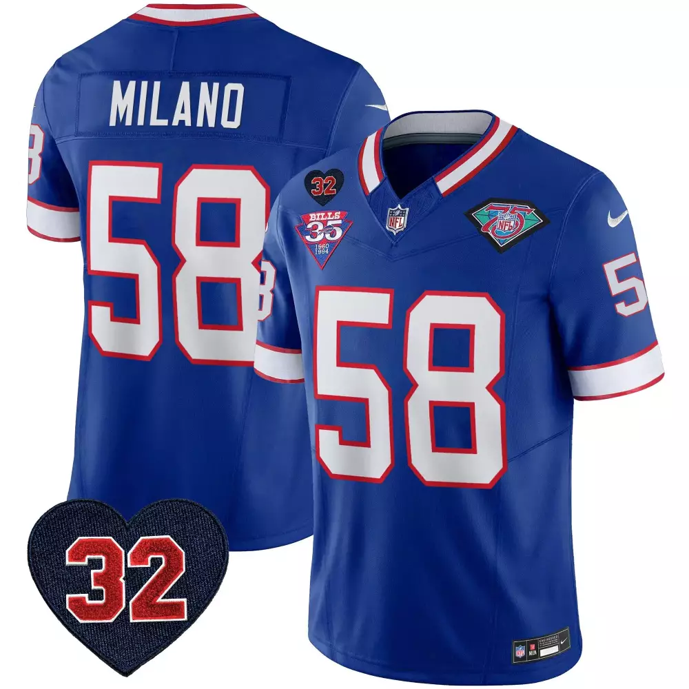 Matt Milano 58 Buffalo Bills Jersey Royal Blue 75th Anniversary 35th Men Replica