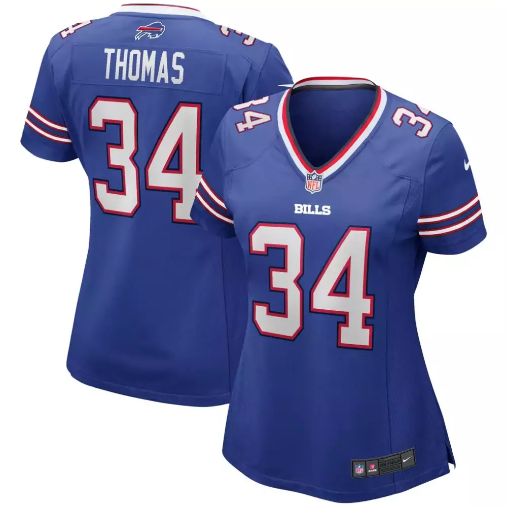 Thurman Thomas 34 Bills Jersey Blue Women White Red Game Retired