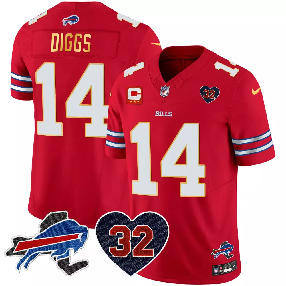 Stefon Diggs 14 Buffalo Bills Jersey Red Heart Shaped Number 32 Men Player White