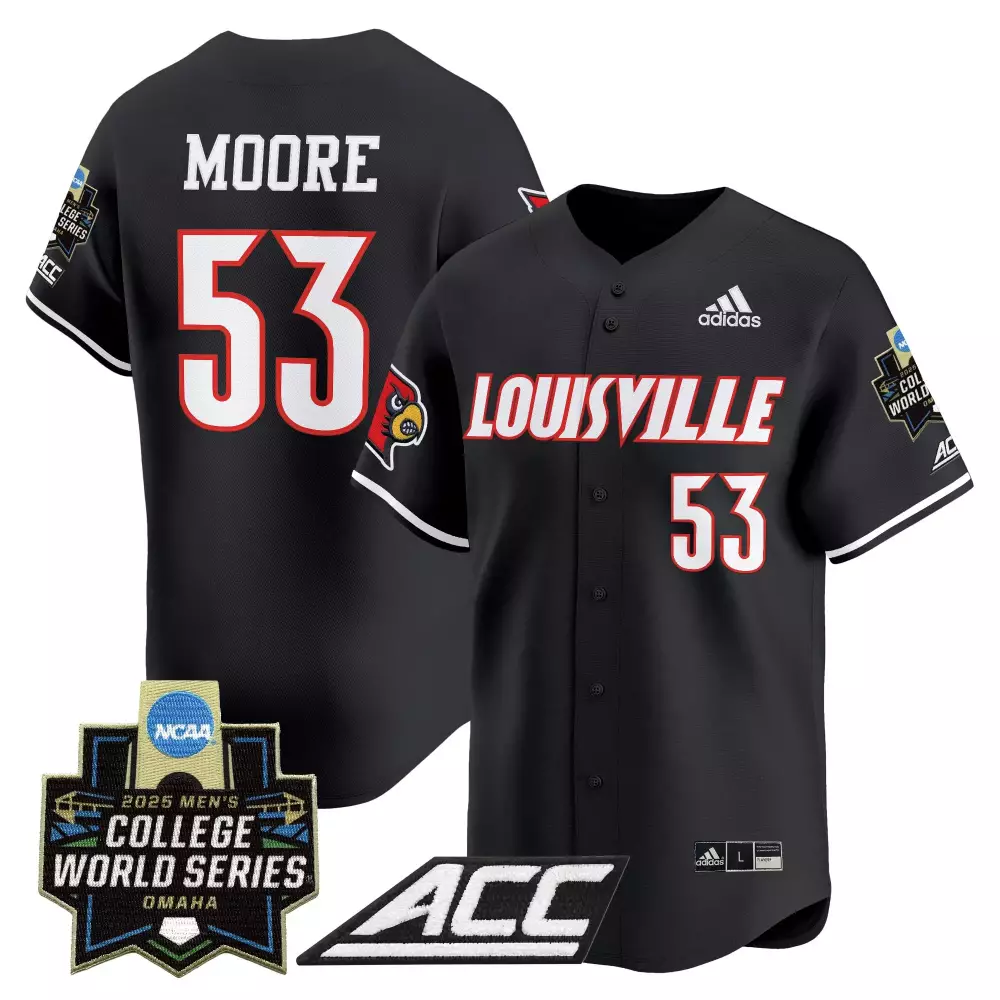 Moore Louisville 53 Jersey Black College World Series Cardinals 2025 Men White Red
