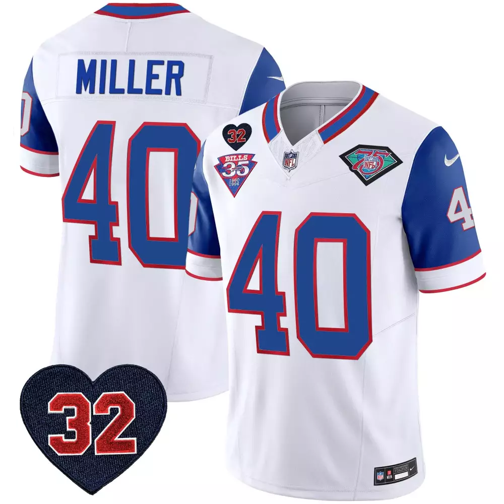 Von Miller 40 Buffalo Bills Jersey White Throwback 75th Anniversary Men Design Blue