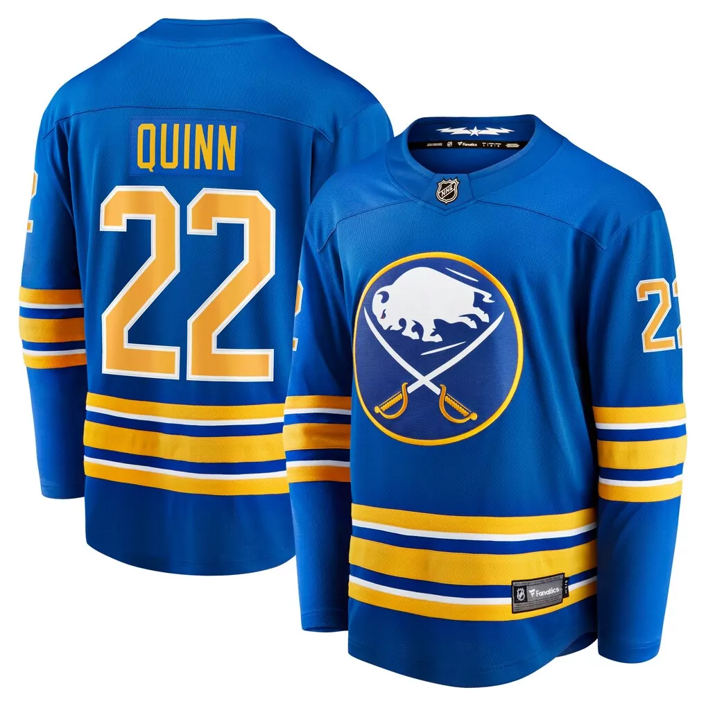 Jack Quinn 22 Buffalo Sabres Jersey Royal Blue Men Gold White Home Breakaway
