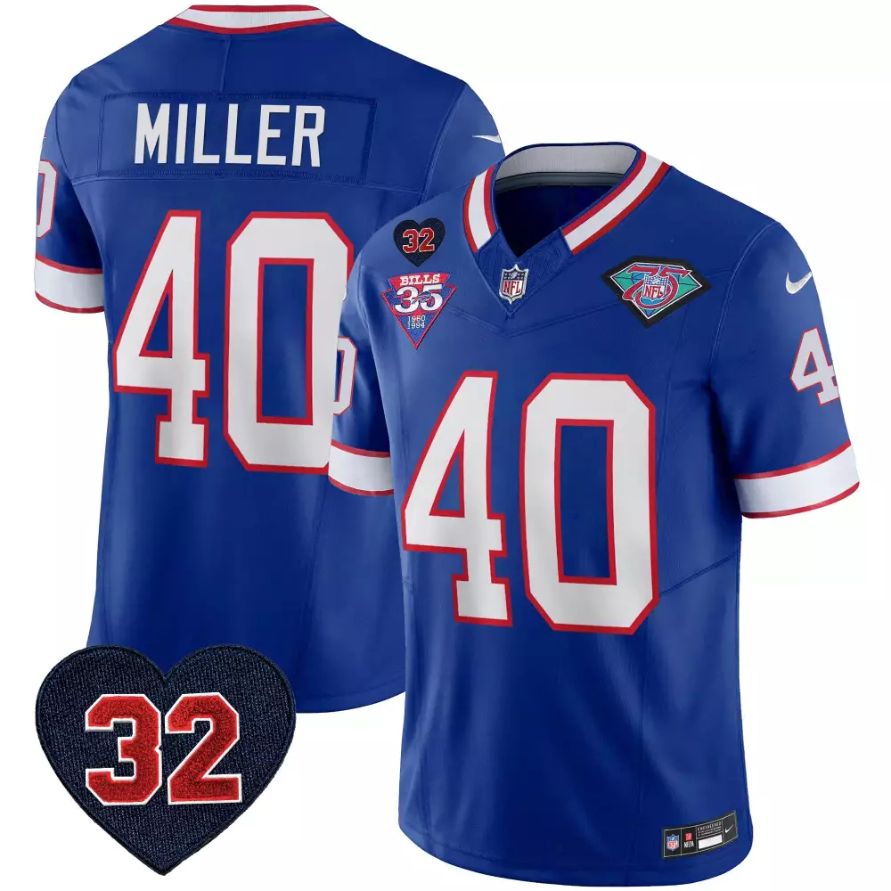 Von Miller 40 Bills Jersey Blue 35 1960 1994 75th Anniversary Men Replica White Red
