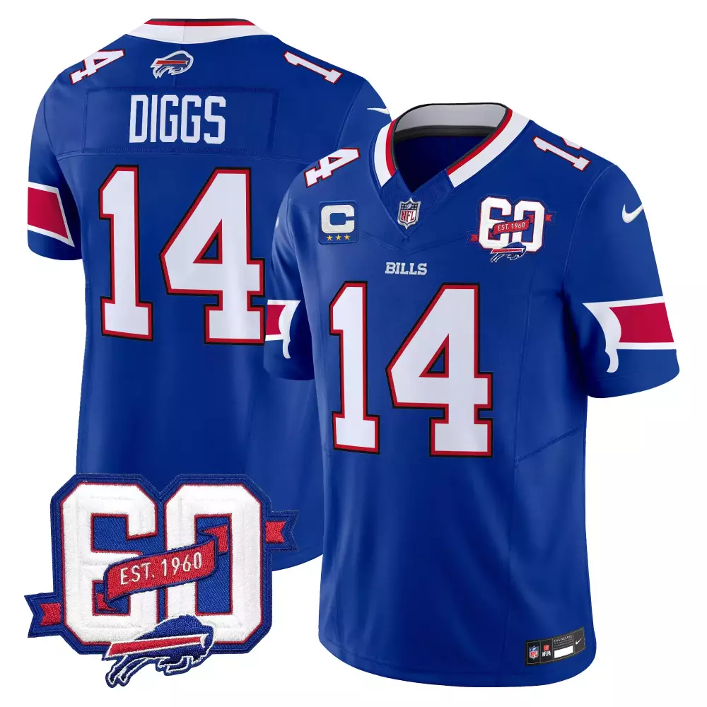 Stefon Diggs 14 Bills Jersey Blue 60th Anniversary 1960 Men White Red All Stitched