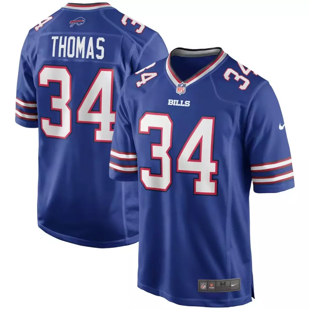Thurman Thomas 34 Bills Jersey Blue Men Replica White Red Game Retired