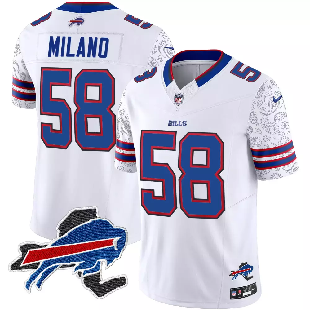 Matt Milano 58 Buffalo Bills Jersey White Men Alternate Custom Design Blue Red All
