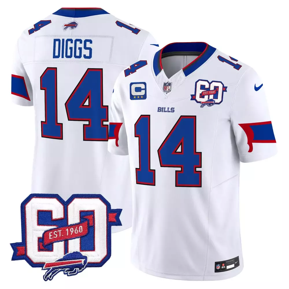 Stefon Diggs 14 Buffalo Bills Jersey White 60th Anniversary Men Royal Blue Red Vapor