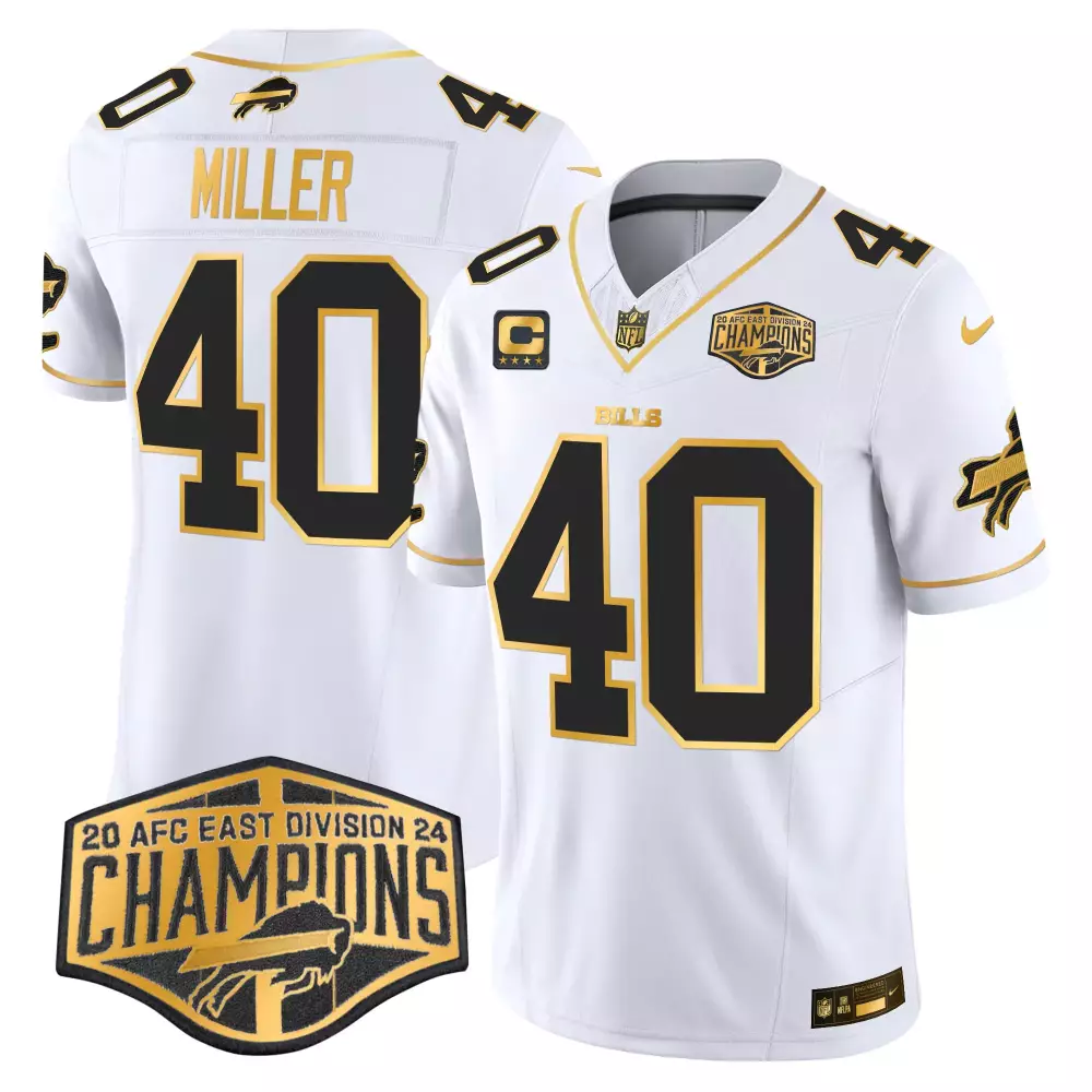Von Miller 40 Bills Jersey White 2020 AFC East Division Champions Men Black Gold