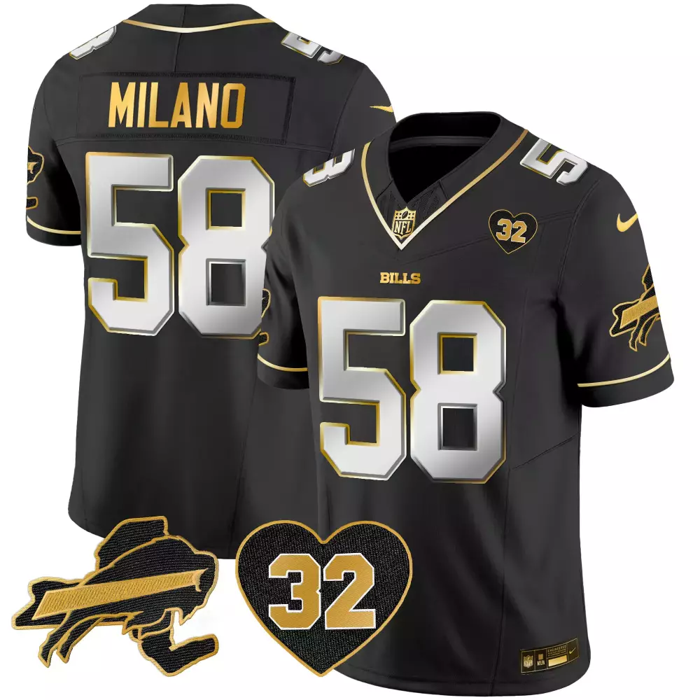 Matt Milano 58 Bills Jersey Black Number 32 Heart Men Player White Gold Limited Vapor