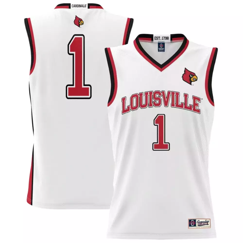 Custom Louisville Cardinals 1 Jersey White Red Black Gameday