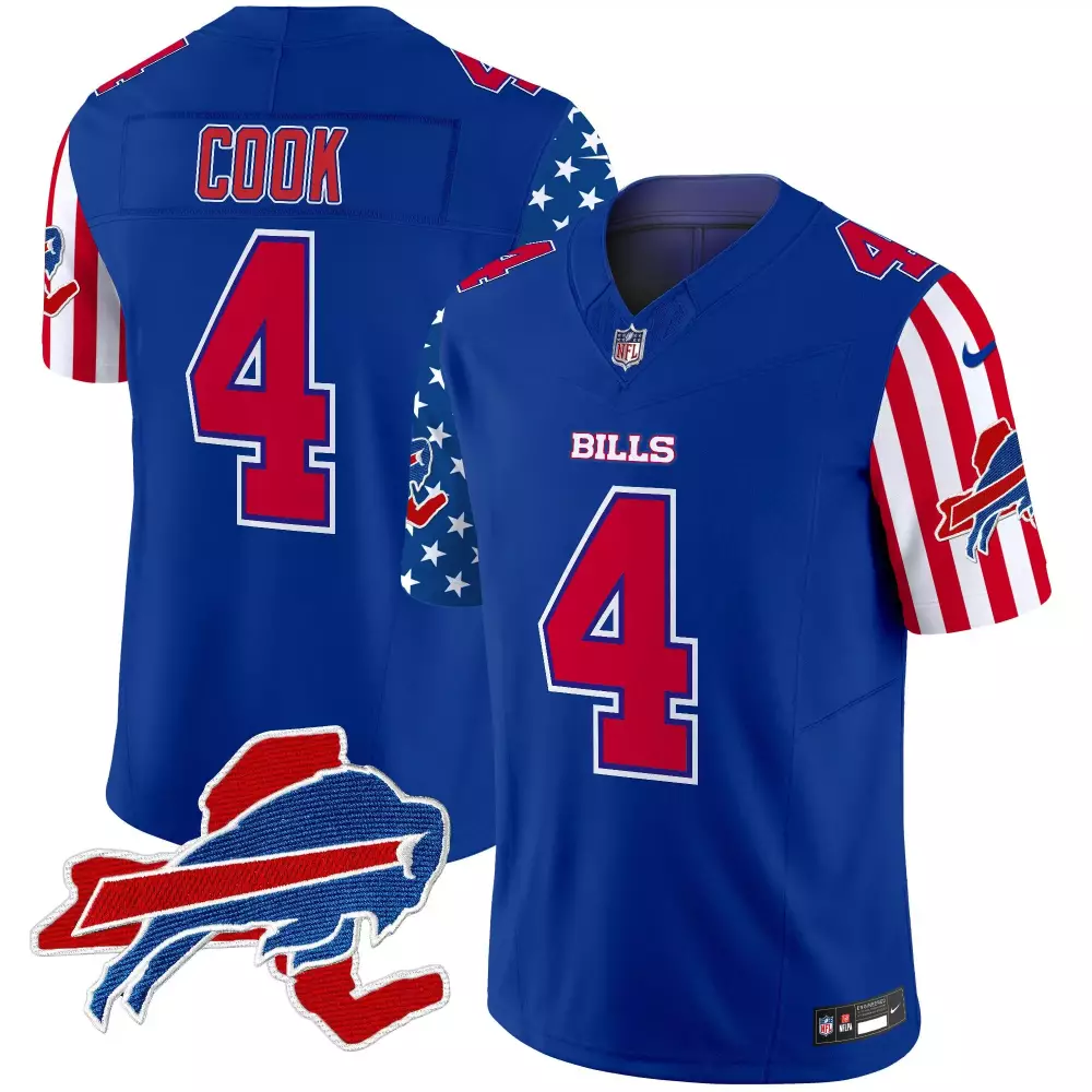 James Cook 4 Bills Jersey Blue Men Standard Split Design Red White Vapor Limited