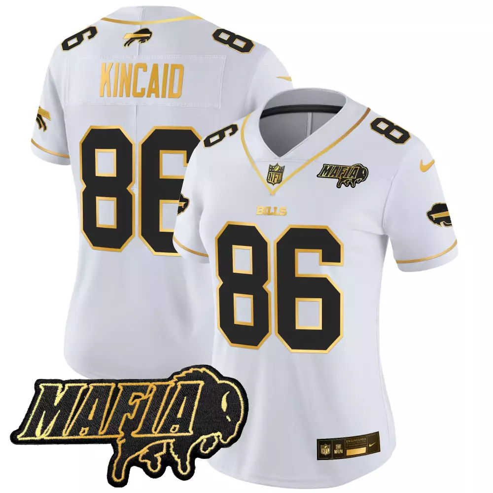 Dalton Kincaid 86 Bills Jersey White Mafia Men Black Gold Stitched Vapor