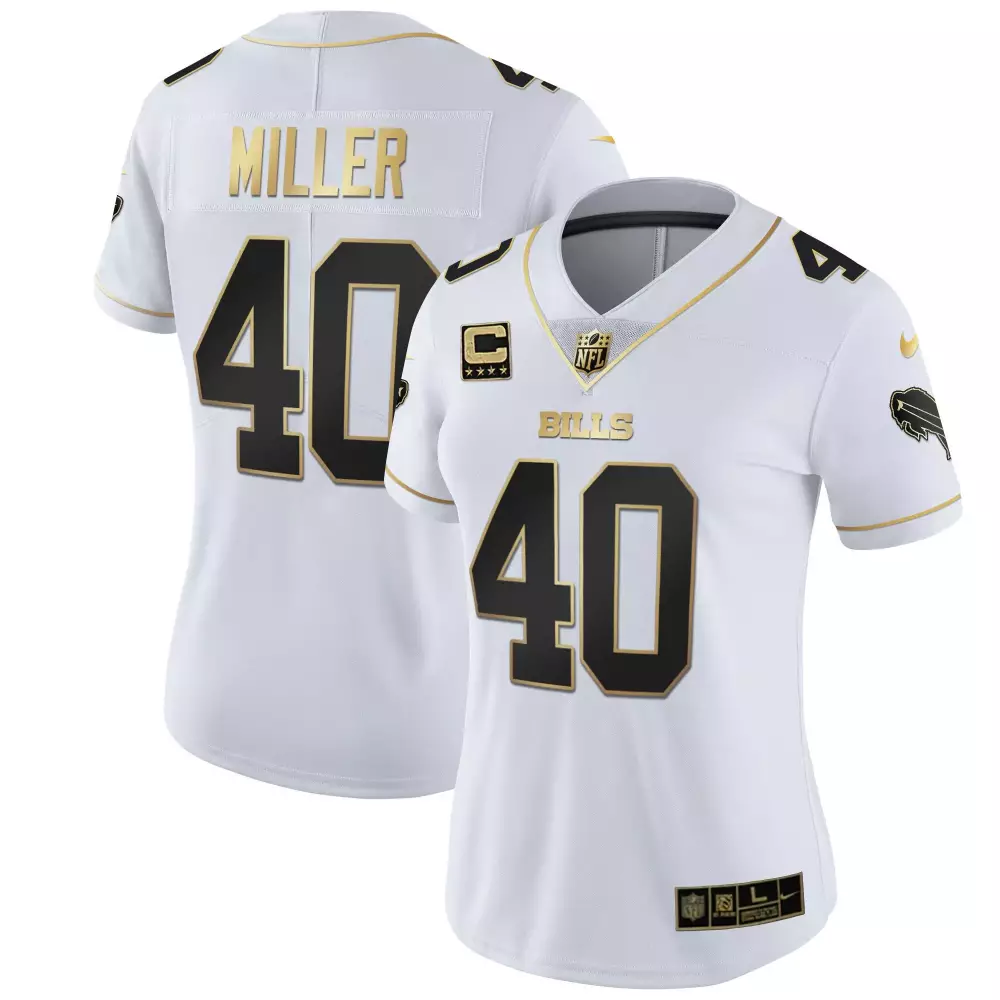 Von Miller 40 Bills Jersey White Women Replica Black Gold All Stitched