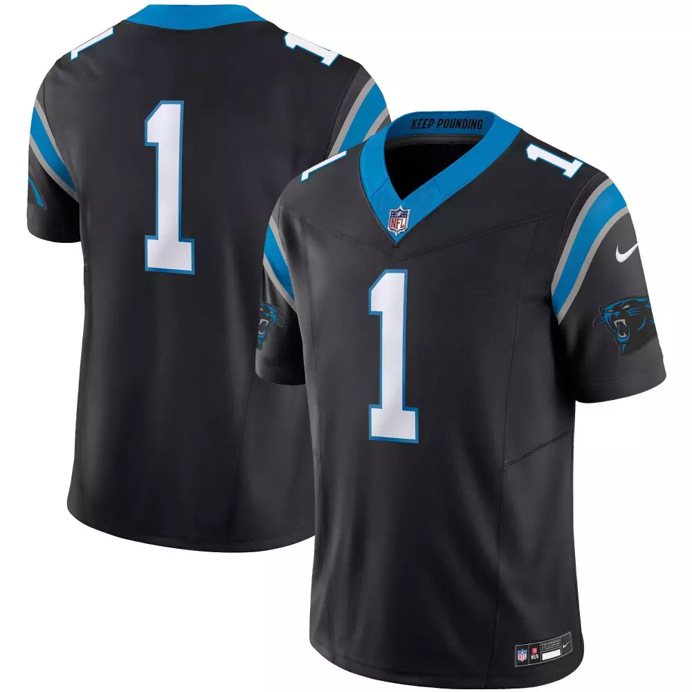 Brian Burns 1 Carolina Panthers Jersey Black Men Blue Silver Vapor Limited All Stitched