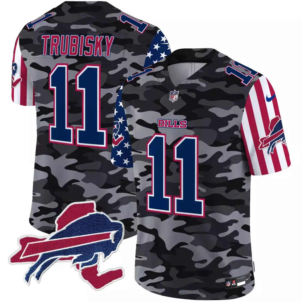 Trubisky American 11 Bills Jersey Grey Flag Buffalo Men Alternate Custom Design Blue