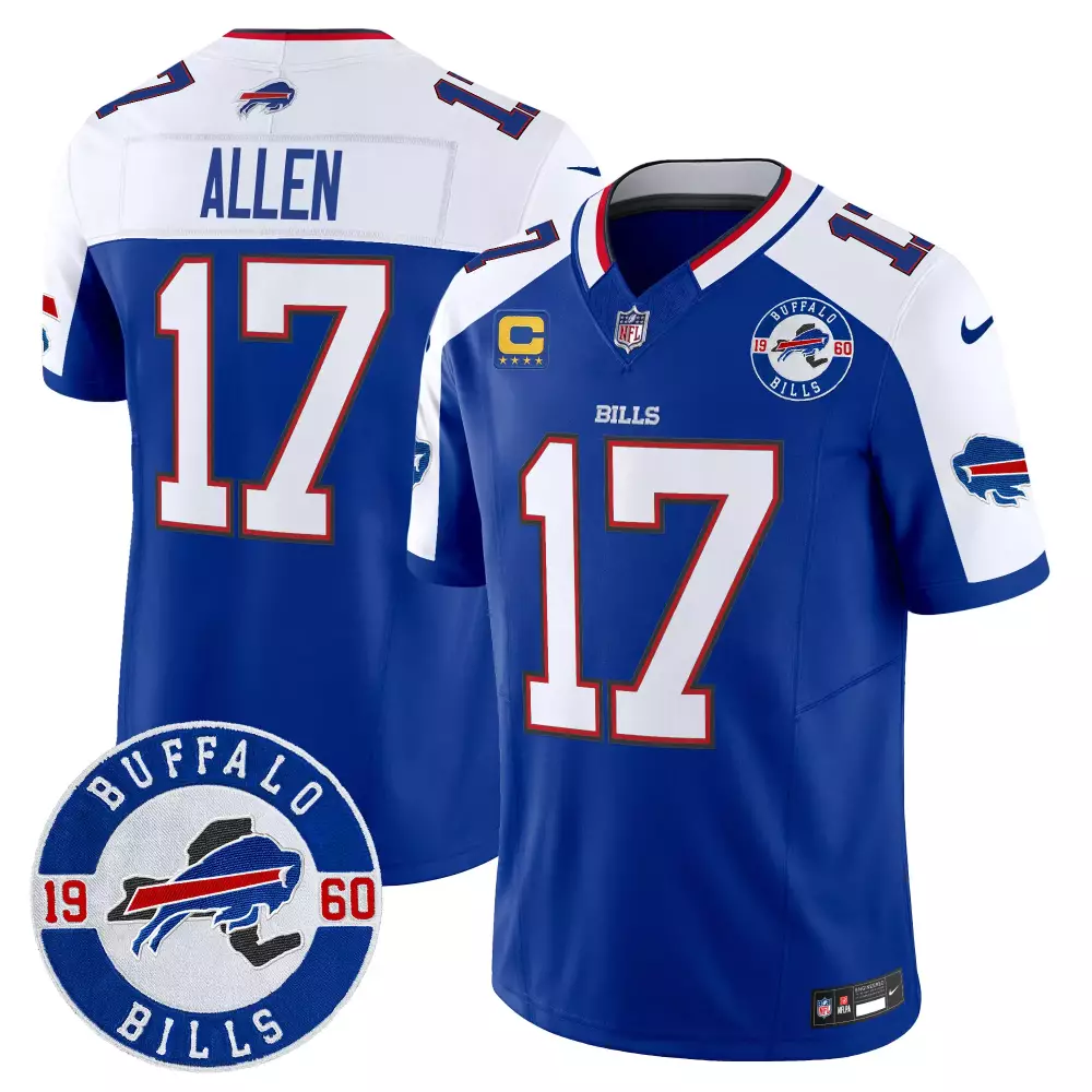 Josh Allen 17 Buffalo Bills Jersey Royal Blue 1960 Captain Men Replica White Red