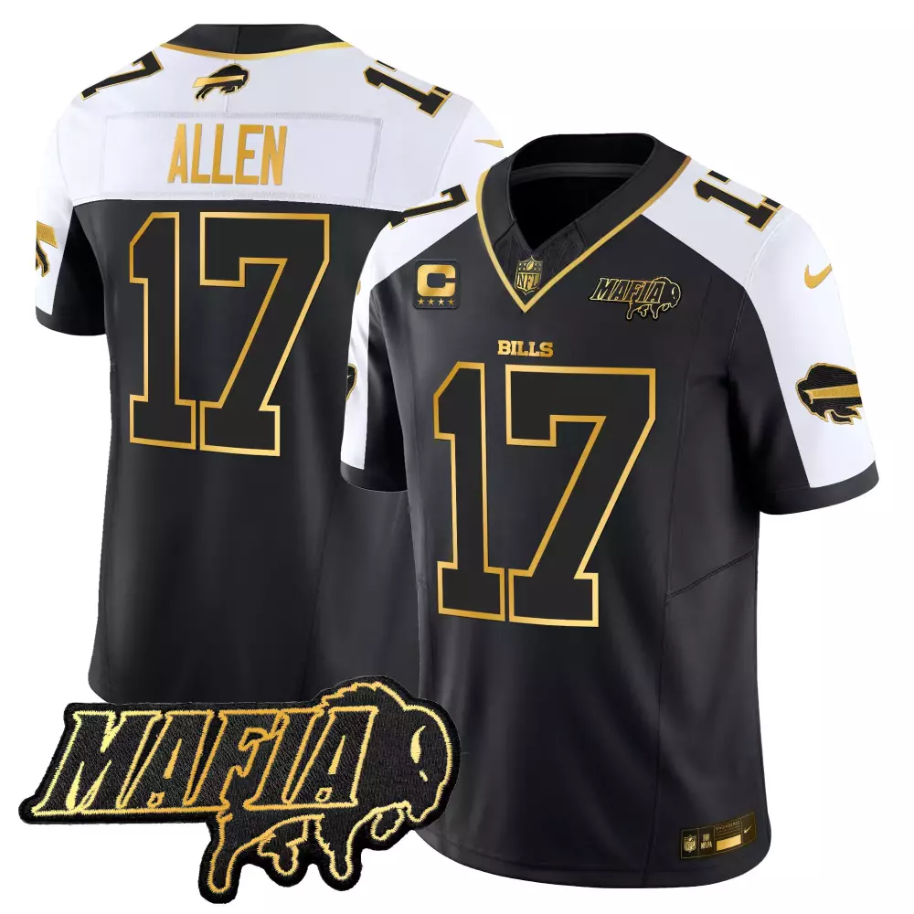 Josh Allen 17 Buffalo Bills Jersey Black Mafia Men White Gold Alternate Vapor Limited