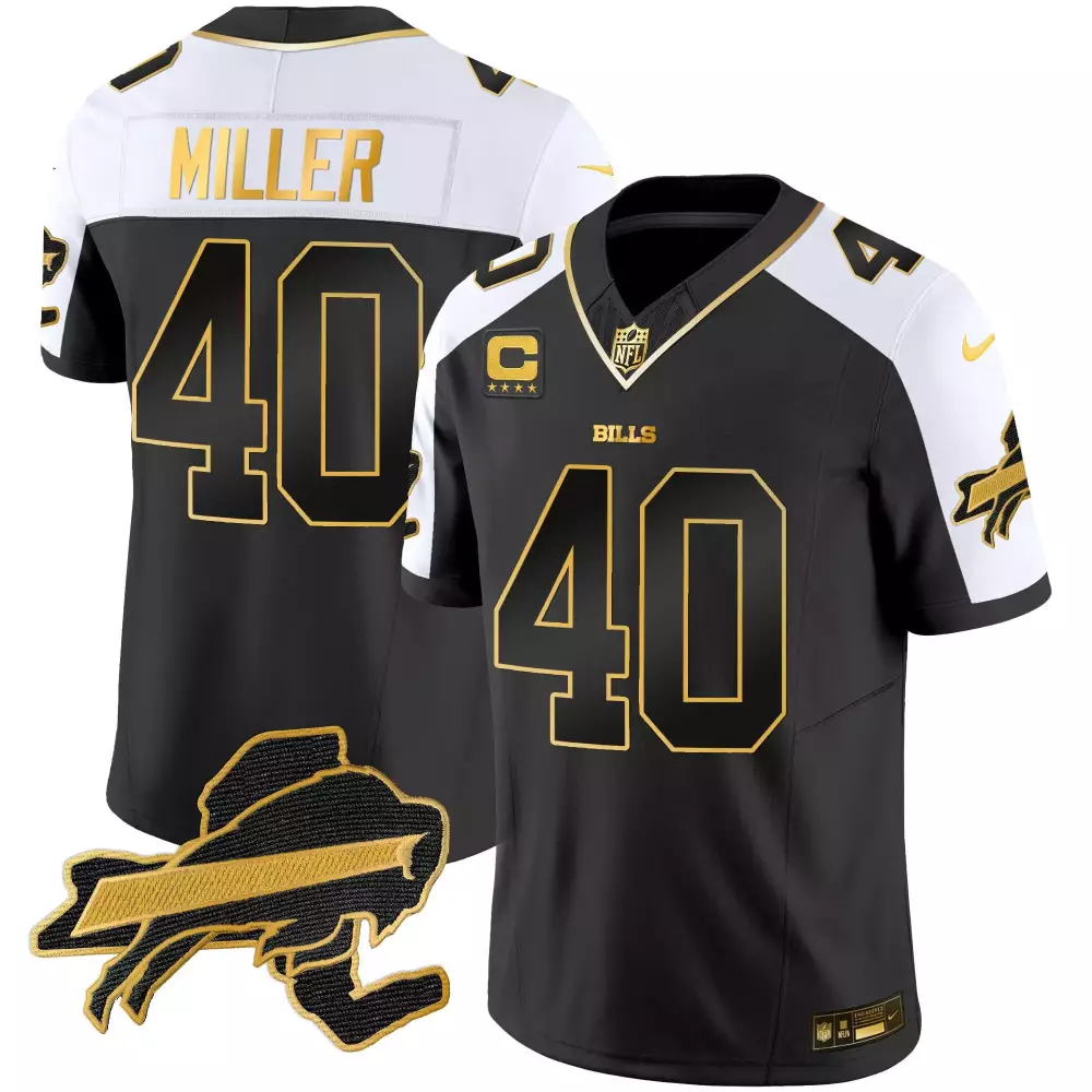 Von Miller 40 Bills Jersey Black Buffalo Men NFL Alternate White Gold Vapor Limited