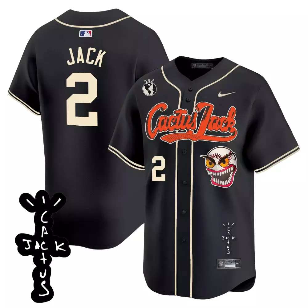 Jack 2 Cactus Jersey Black World Globe Icon Eyeball Monster Graphic Cream Orange