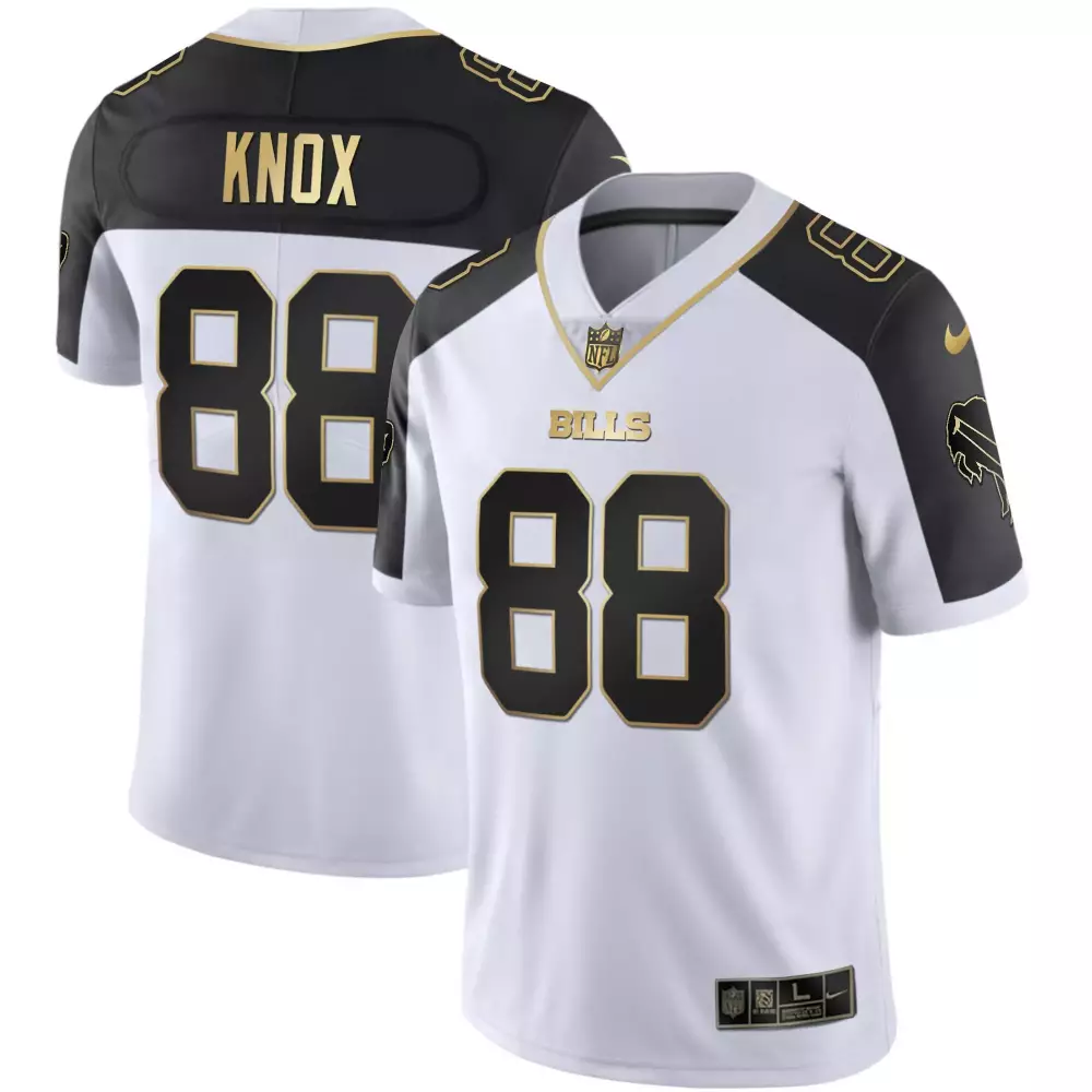 Dawson Knox 88 Bills Jersey White Men Black Gold Alternate Vapor Limited All Stitched
