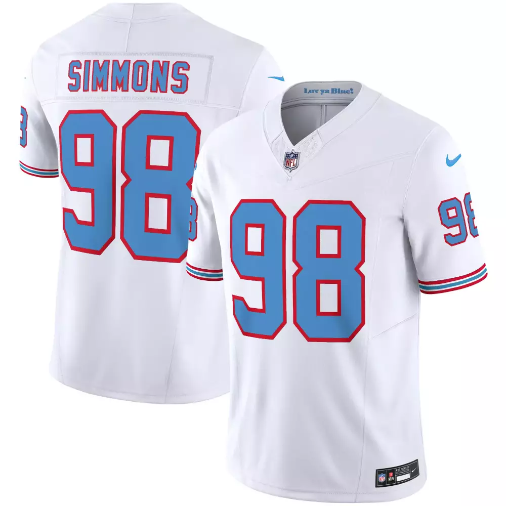 Jeffery Simmons 98 Jersey White Tennessee Titans Men Alternate Light Blue Red All