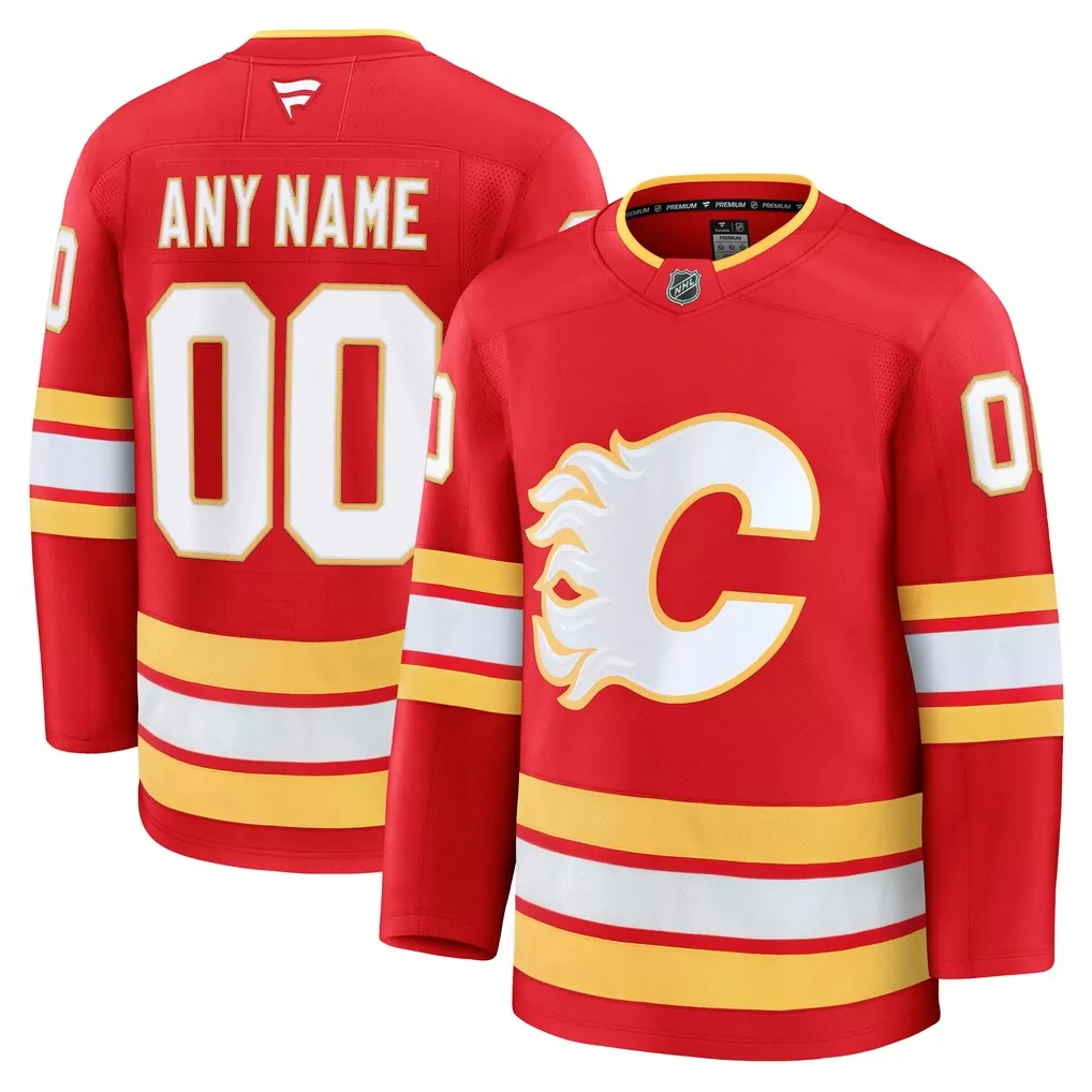 Calgary Flames Jersey Red Men White Yellow Home Custom