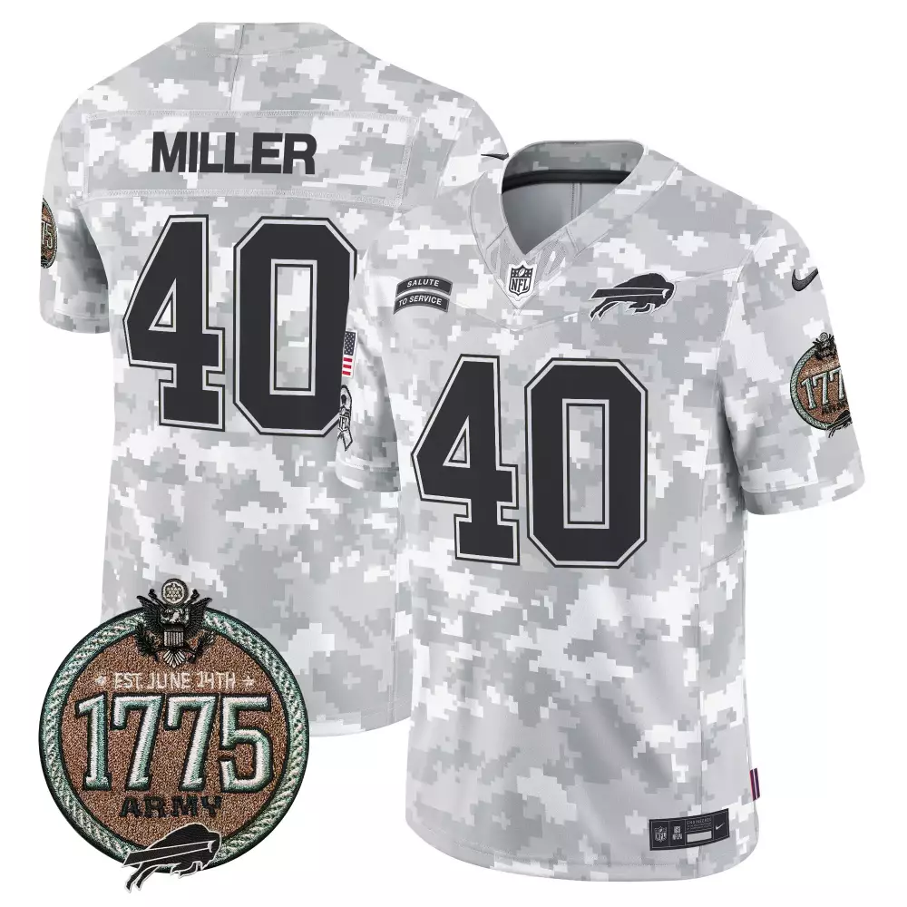 Von Miller 40 Buffalo Bills Jersey White Salute To Service 1775 Army Men Digital Camouflage