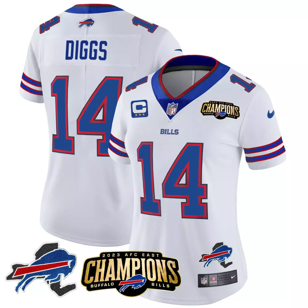 Stefon Diggs 14 Buffalo Bills Jersey White 2023 AFC East Champions Men Blue Red Vapor