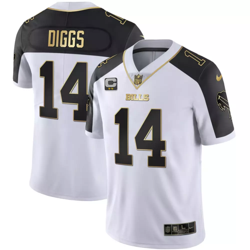 Stefon Diggs 14 Bills Jersey White Null Men Alternate Black Gold Stitched