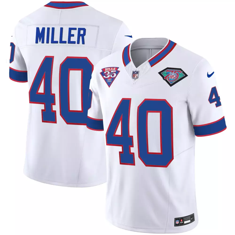 Von Miller 40 Buffalo Bills Jersey White 75th Anniversary 35th 1960-1994 Men Alternate