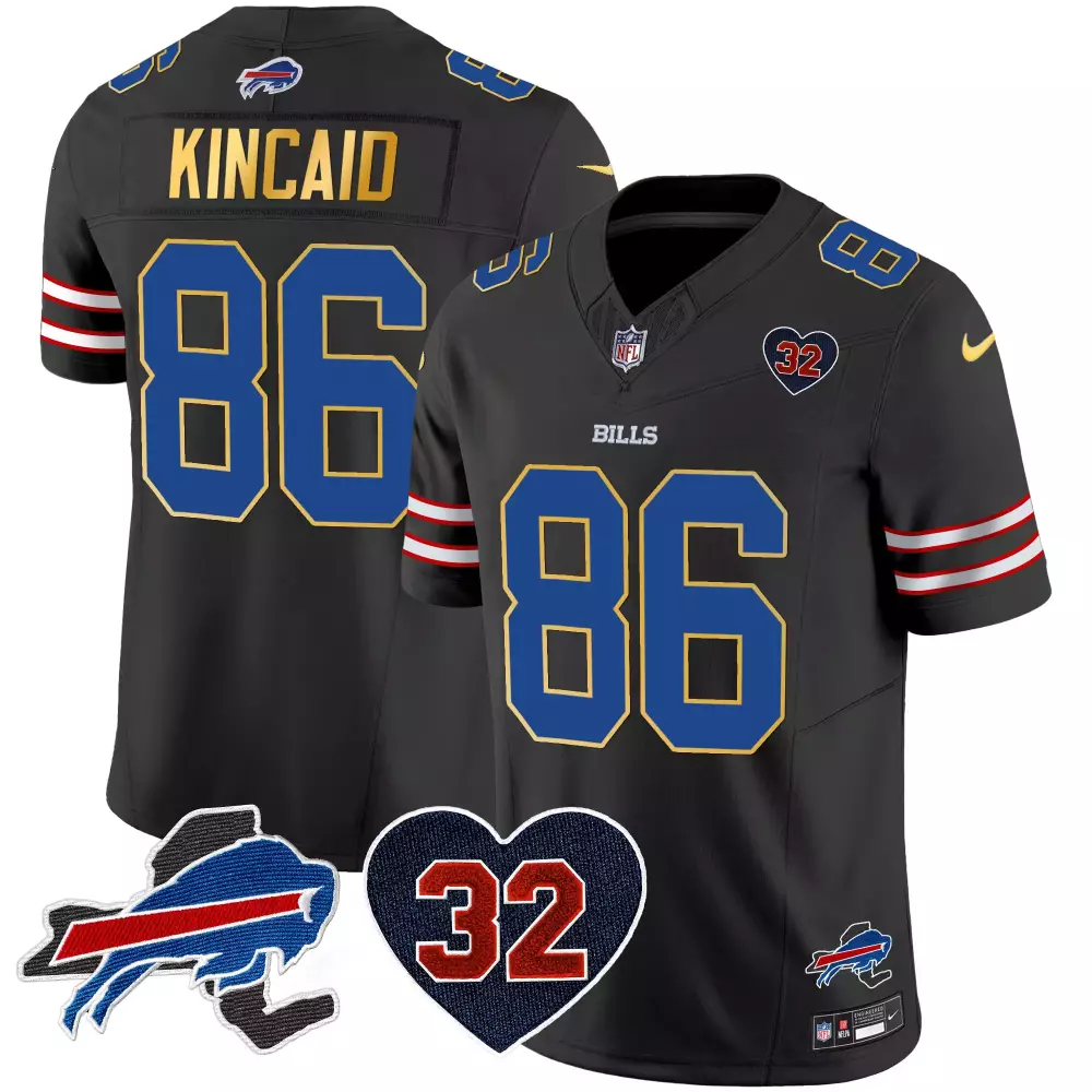 Dalton Kincaid 86 Buffalo Bills Jersey Black NFC Championship Heart Number 32 Men
