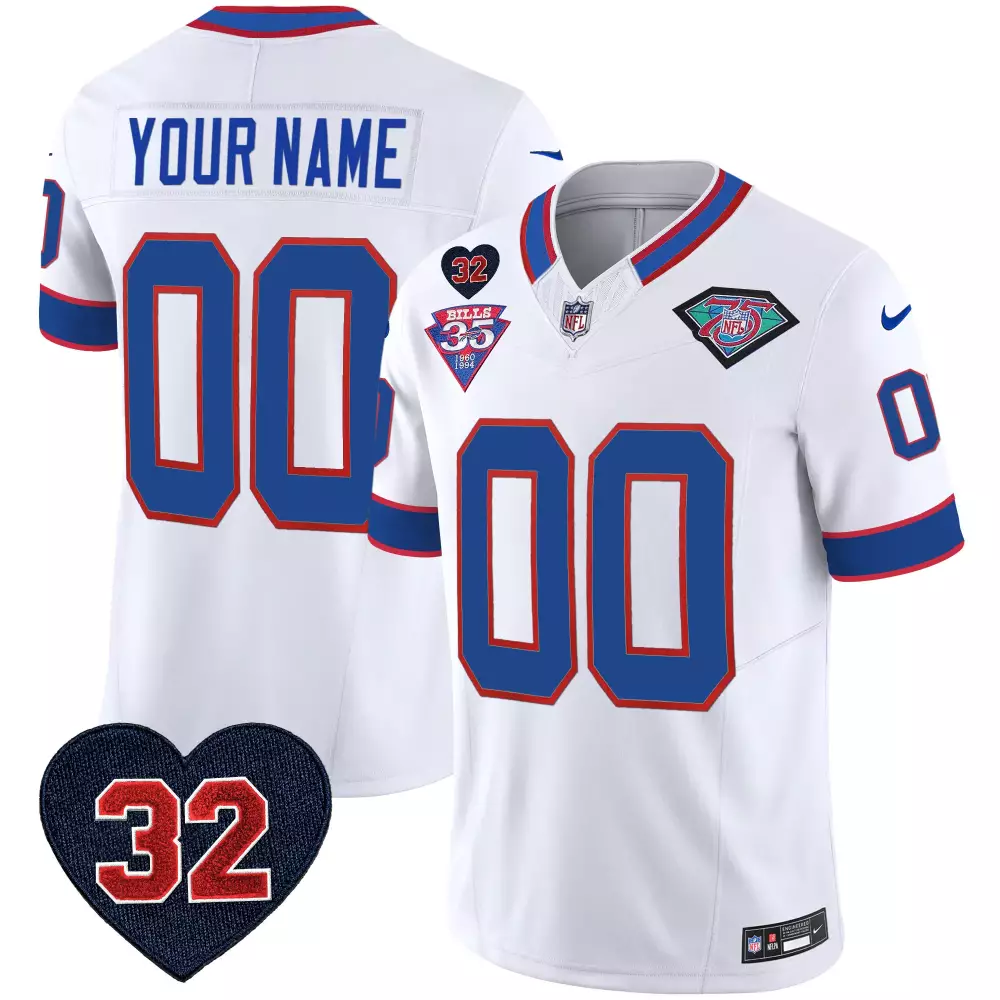 Custom Bills Jersey White 35th Anniversary 75th Men Royal Blue Red All Stitched Vapor
