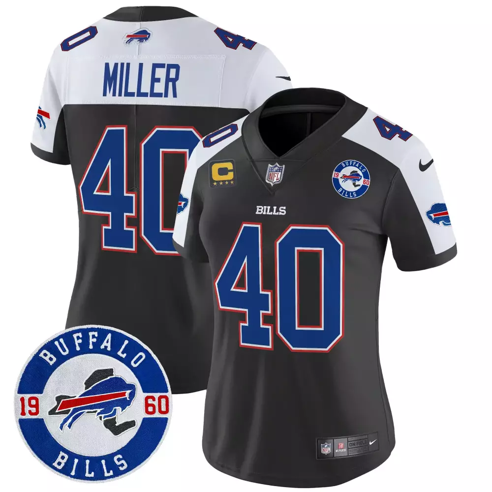 Von Miller 40 Buffalo Bills Jersey Charcoal 1960 Women NFL Alternate Split Design