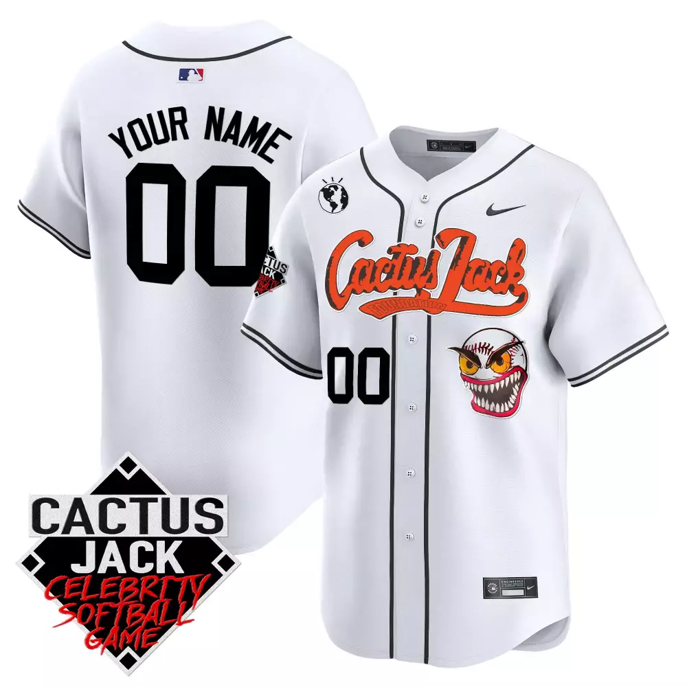 Custom Cactus Jack Jersey White Celebrity Softball Game Black Orange All Stitched